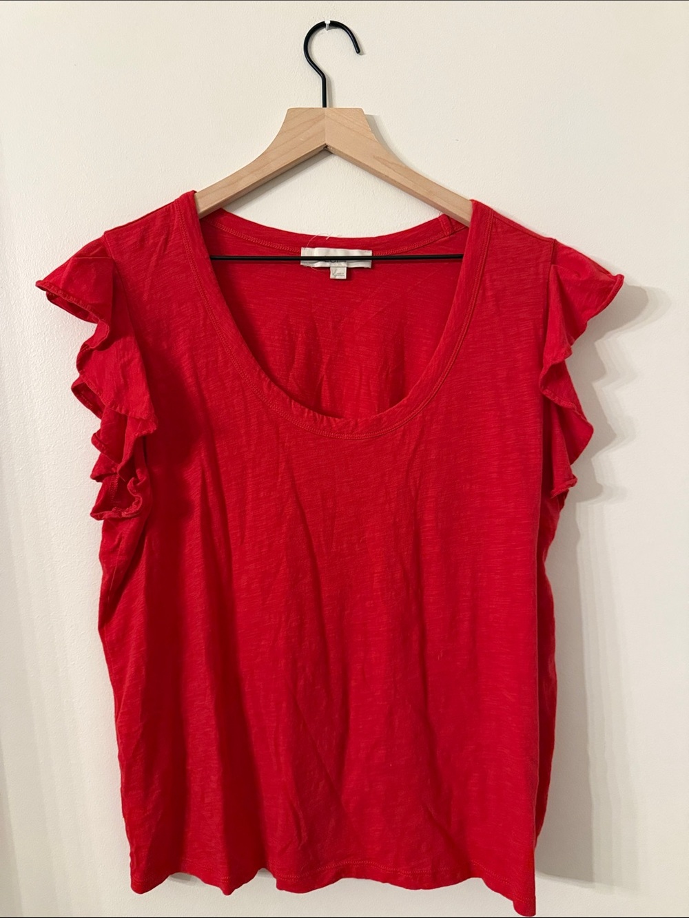 LOFT Red Ruffle Sleeve Tank Top